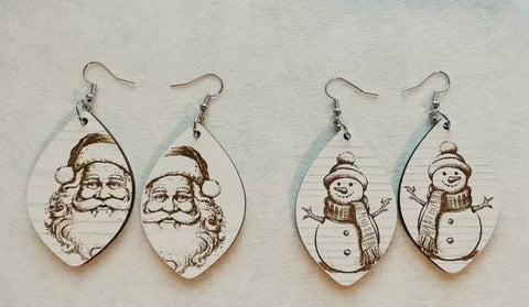 Jewelry - Wood Christmas Earrings, Santa or Snowman