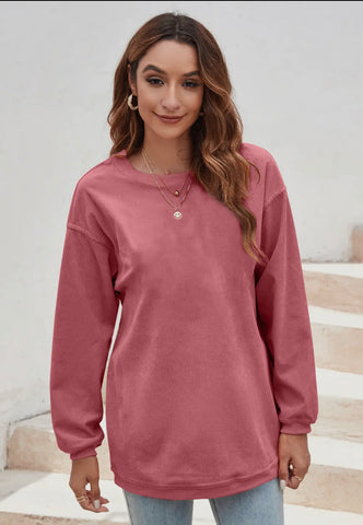 Blouse - Strawberry Pink Ribbed Corduroy Oversized Sweatshirt