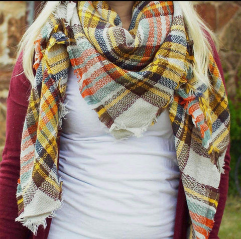 Accessories/Gifts - Oversized Plaid Blanket Scarf, Mint Yellow