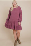 Dress - Babydoll Tiered Ruffle Dress, Mauve, Plus Size