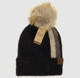Accessories/Gifts - C.C Striped Fur Knitted Pom Beanie