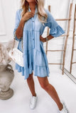 Dress - V-Neck Half Sleeve Washed Denim Dress, Light Blue, Also Plus Size