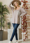 Blouse - Taupe Combo Reversed Switched Oversized Hi Low Tunic