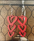 Jewelry - Wood Triple Hearts Earrings