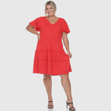 Dresses - Short Sleeve V-neck Tiered MIDI, Also Plus Size