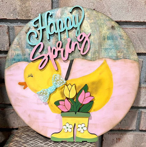 DIY Home Decor - Happy Spring Duck Door Hanger/Wall Art, 12” Round