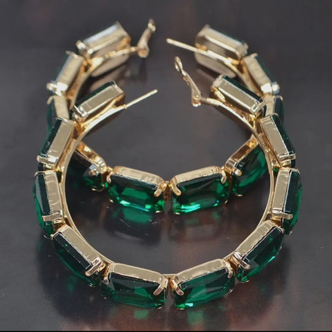 Jewelry - Rhinestone Embellished Hoop Earring, Green