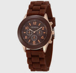 Jewelry - Silicone Chronograph Style Watch, Brown Gold
