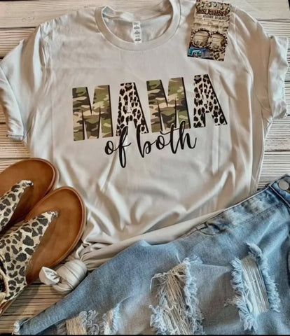 T-Shirt - Pre-order, Camo & Leopard Mama Of Both, Cream, Also Plus Size