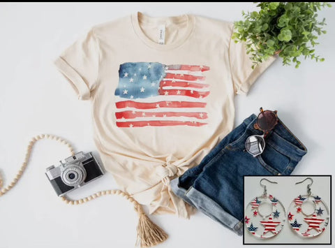 T-shirt - Pre-order, Water Color Flag, Cream Tee, Also Plus Size