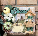 DIY Home Decor - Blessed Scarecrow With Pumpkin Wooden Wall Art