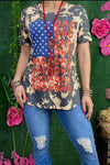 T-Shirt - USA Flag Printed Short Sleeve Top, Also Plus Size