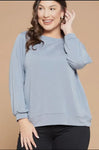 Blouse - Solid French Terry Pullover, Blue Grey, Plus Size