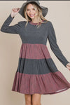 Dress - Striped & Solid Knee Dress, Red/Black, Plus Size