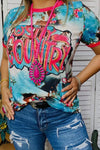 T-Shirt - Stay Country Turquoise & Cow Printed Top, Also Plus Size