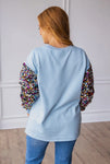 Blouse - Nutcrackers With Sequin Sleeves, Blue, Also Plus Size