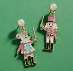 Jewelry - Enamel Nutcracker Mouse King Dangle Earrings, Pink or Red