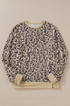 Blouse - Leopard Contrast Trim Crewneck Sweatshirt