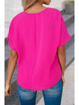 Blouse - Solid V-Neck Short Sleeve, Rose