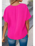 Blouse - Solid V-Neck Short Sleeve, Rose