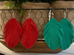 Jewelry - Christmas Earrings, Suede Feathers, Green or Red