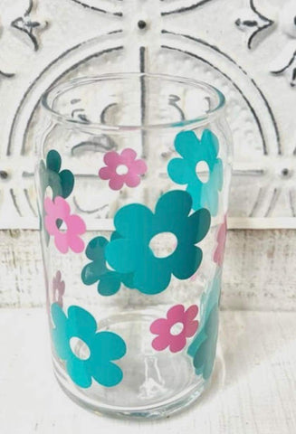 Accessories/Gifts - Retro Flower Glass Cup, Glass Tumbler, Iced Coffee Cup