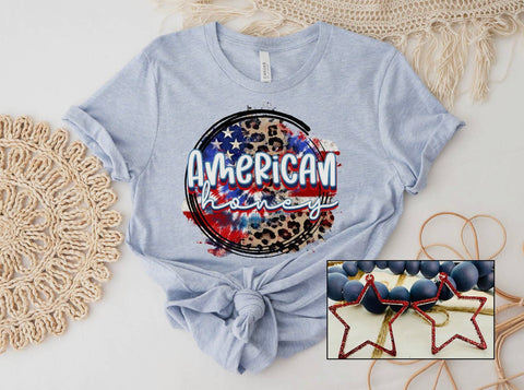 T-shirt - Pre-order, Patriotic American Honey Leopard, Prism Blue, Also in Plus