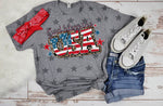 T-shirt - Pre-order, Star Pattern God Bless USA, Gray, Also in Plus