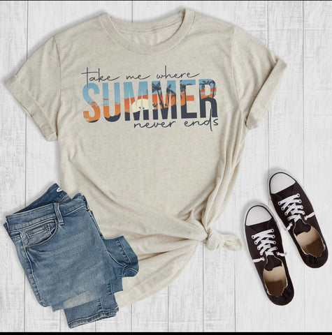 T-shirt - Pre-order, Take Me Where Summer Never  Ends, Cream, Also Plus