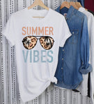 T-shirt - Bella Canvas, Summer Vibes with leopard Sunglasses Graphic, White, Also Plus Size