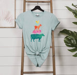 T-shirt - Bella Canvas, Watercolor Farm Animal Graphic, Dusty Blue, Also Plus