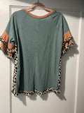 Blouse - Umgee Leopard Print front with Ruffled sleeves, Mint