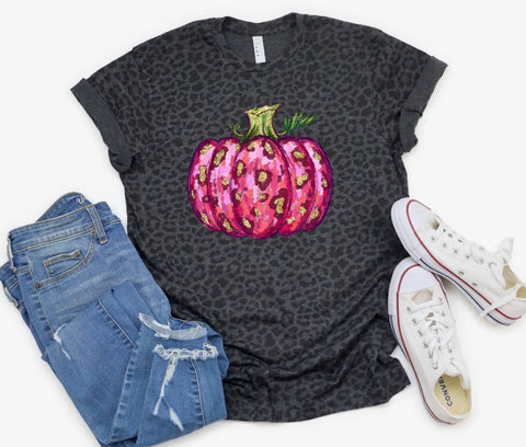 T-shirt - Pink Leopard Pumpkin, Black