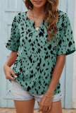 Blouse - V-Neck Short Sleeve Print Top, Green