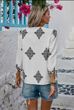 Blouse - Printed T Shirt V Neck Loose Puff Sleeves Shirts, White