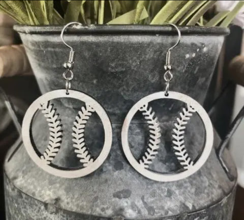 Jewelry - Wood Baseball Earrings