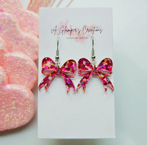 Jewelry - Acrylic Chunky Bow Earrings, Pink