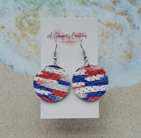 Jewelry - Leather Red White Blue Patriotic Earrings