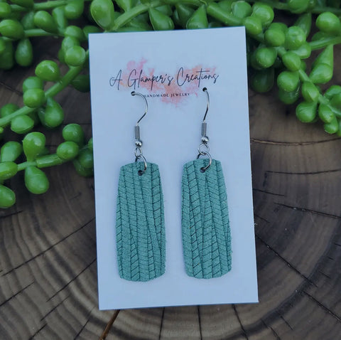 Jewelry - Leather Palm Embossed Bar Shaped Earrings, Seafoam Green