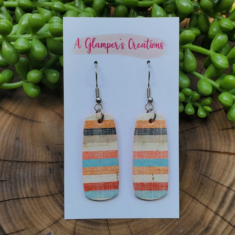 Jewelry - Leather Striped Earrings, cream/coral/navy