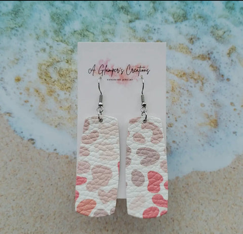 Jewelry - Leather Leopard Bar Shaped Earrings, Cream