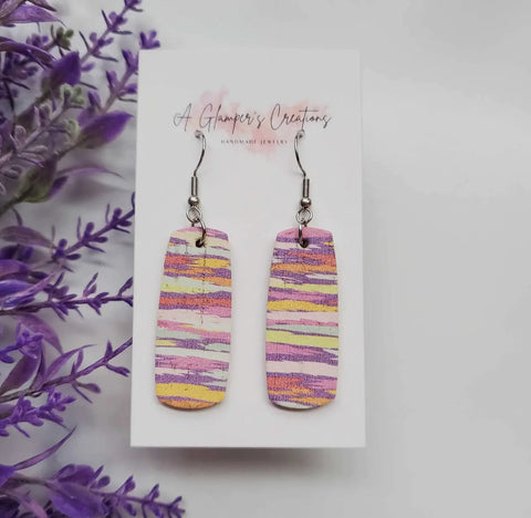 Jewelry - Leather Striped Bar Shaped Earrings, Purple