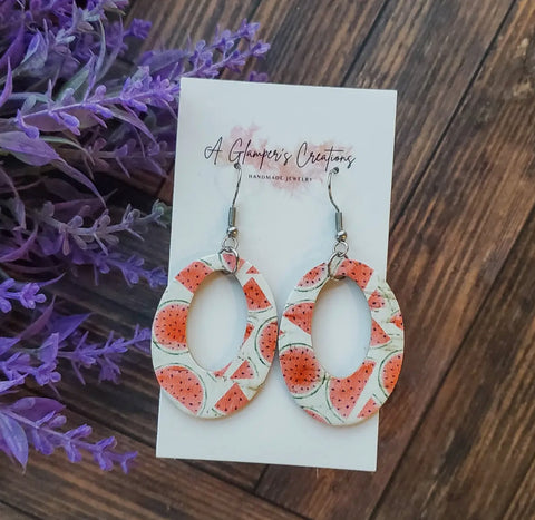 Jewelry - Oval Leather Watermelon Small Hollow Earrings