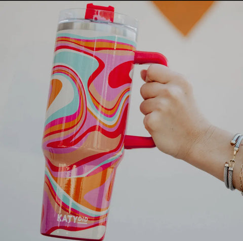 Accessories/Gifts - Groovy Swirls Insulated Tumbler Cup With Handle