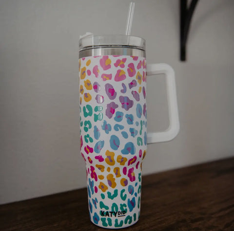 Accessories/Gifts - Pastel Leopard Tumbler Cup With Drinking Straw