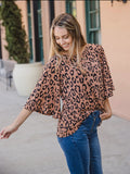 Blouse - Leopard Print Bell Sleeve Austin Top, Brown