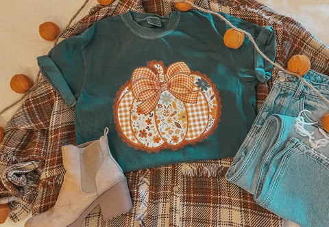 T-Shirt - Pattern Pumpkin Tee, Emerald, Also Plus Size