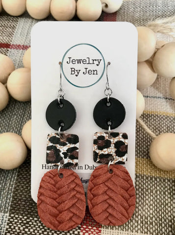 Jewelry - Black, Leopard & Rust Earrings
