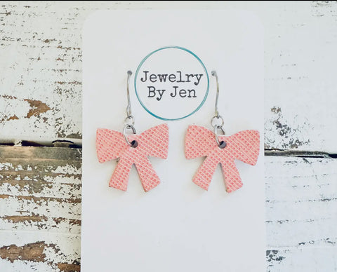 Jewelry - Bow Earrings: Pink Saffiano