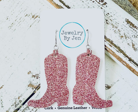 Jewelry - Cowgirl Boot Earrings: Fine Pink Glitter